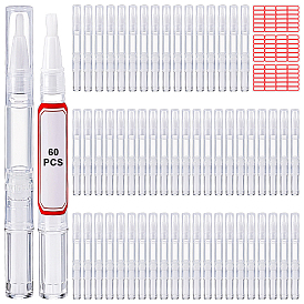 60шт. прозрачные полипропиленовые ручки с поворотным механизмом, пустая ручка для масла с кончиком кисти, с 3шт. бумажных пустых наклеек