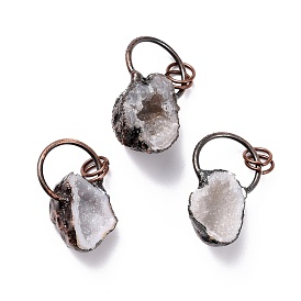 Natural Quartz Crystal Pendants, Rock Crystal Pendants, with Red Copper Brass Findings, Nuggets