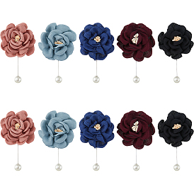 10шт 5 цвета броши из полиэстера с цветком, с фурнитурой из сплава и жемчужиной из АБС-пластика, платина
