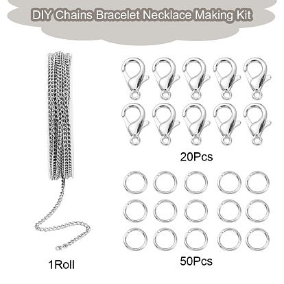 DIY Chains Bracelet Necklace Making Kit, Including Iron Curb Chains & Jump Rings, Alloy Clasps