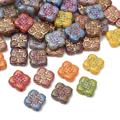 Perles lampwork, perles au chalumeau, faits à la main, losange, métal doré enlaça