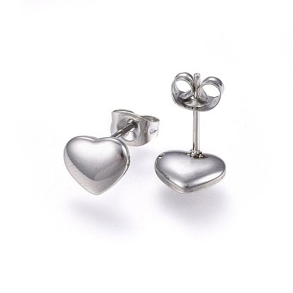 304 Stainless Steel Jewelry Sets, Pendant Necklaces & Stud Earrings & Bracelets, Heart