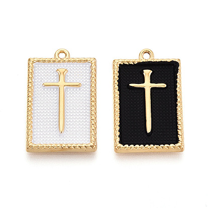 304 Подвески из нержавеющей стали, окрашенные методом распыления, прямоугольник с крестиком, золотые