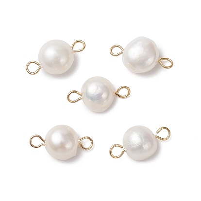 Подвески-соединители с натуральным жемчугом, полированные с двух сторон, с 304 двойными петлями из нержавеющей стали, цветочный белый