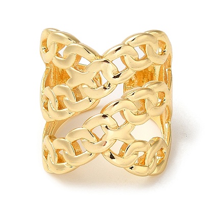 Rack Plating Brass Open Cuff Rings for Women, Curb Chains Shape