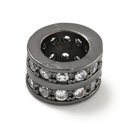 Rack Plating Brass Micro Pave Clear Cubic Zirconia European Beads, Large Hole Beads, Long-Lasting Plated, Lead Free & Cadmium Free, Column