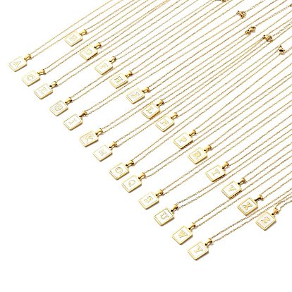 Naturweißes Muschelrechteck mit Halskette mit Anfangsbuchstabenanhänger, Ionenplattieren (IP) 304 Edelstahlschmuck für Frauen, golden