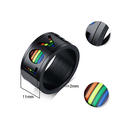 Rainbow Color Pride Flag Word Love Rotating Enamel Finger Ring, Stainless Steel Fidget Spinner Ring for Stress Anxiety Relief