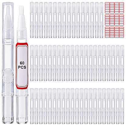 60шт. прозрачные полипропиленовые ручки с поворотным механизмом, пустая ручка для масла с кончиком кисти, с 3шт. бумажных пустых наклеек
