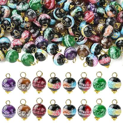 100 Stück Backfarbe Imitations-Jadeglasanhänger, runder Charme, mit Messing-Schleife
