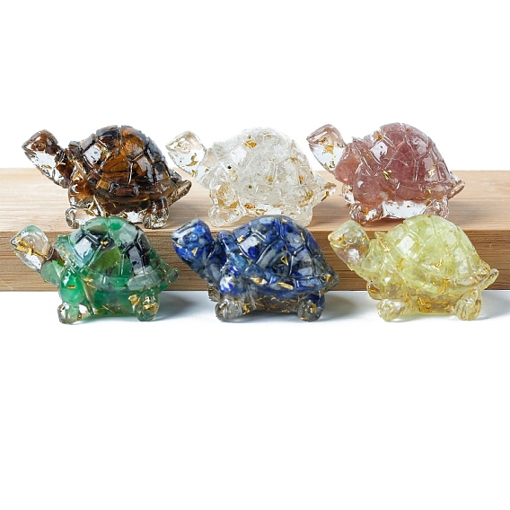 Украшение дисплея черепахи из смолы, с кусочками натуральных и синтетических драгоценных камней внутри статуй для украшения домашнего офиса