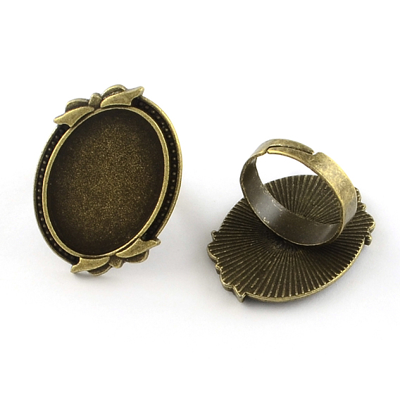 Adjustable Alloy Oval Pad Ring Settings, with Iron Ring Shanks, Lead Free & Nickel Free, Tray: 18x25mm, 17.5mm, about 180pcs/1000g
