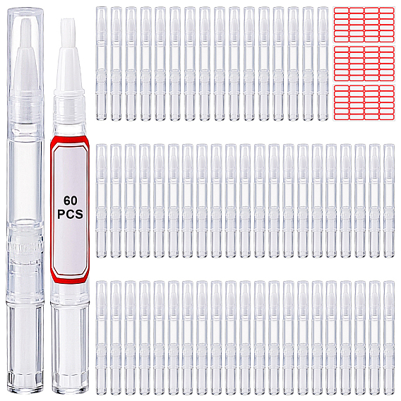60шт. прозрачные полипропиленовые ручки с поворотным механизмом, пустая ручка для масла с кончиком кисти, с 3шт. бумажных пустых наклеек