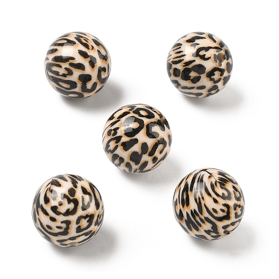 Печать непрозрачных акриловых бусин, круглый с леопардовым принтом