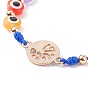 Resin Evil Eye Braided Bead Bracelet, Crystal Rhinestone Tree of Life Link Bracelet for Women
