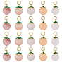 20Pcs Natural Agate Peach Charms, with Golden Tone Brass Findings & Green Enamel, Pale Violet Red