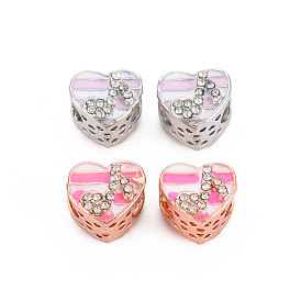Rack Plating Alloy European Beads, with Crystal Rhinestone & Enamel, Large Hole Beads, Cadmium Free & Nickel Free & Lead Free, Heart