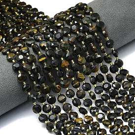 3- окрашенные нити из натурального тигрового глаза, граненый шестиугольный разрез, плоско-круглые, с бисером