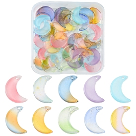 50Pcs Gradient Color Glass Pendants, with Gold Foil, Moon
