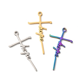 Ion Plating(IP) 304 Stainless Steel Pendants, Laser Cut, Cross with Word Hope Charm