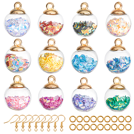 DIY Globe Dangle Earring Making Kits, Including Transparent Glass Globe Pendants, Glitter Sequins inside, Brass Earring Hooks & Jump Rings, Round