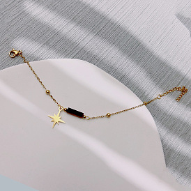 Браслеты-колонны из натурального тигрового глаза, с подвеской-звездой из нержавеющей стали