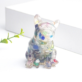 Resin Bulldog Display Decoration, with Cat Eye Chips inside Statues for Home Office Decorations