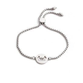 Adjustable Stainless Steel Hollowed-out "Happy Home" Family Bracelet for Women, Fits a Family of Three or Four