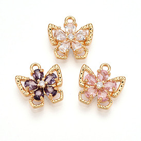 Латунные микро проложить кубического циркония прелести, бабочки и цветы, долговечный, без никеля , реальный 18 k позолоченный
