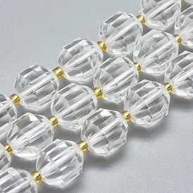 Natural Quartz Crystal Beads Strands, Rock Crystal, Faceted, Round