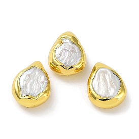 Rack Plating Brass Beads with Baroque Natural Keshi Pearl, Long-Lasting Plated, Teardrop