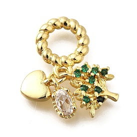 Европейские подвески с зелеными и прозрачными кубическими цирконами из латуни, подвески в форме сердца с большими отверстиями, долговечный, без свинца и без кадмия, стойки покрытие