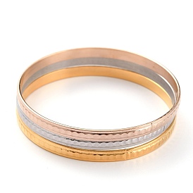 3Pcs 3 Colors Women's Simple Fashion 304 Stainless Steel Stackable Buddhist Bangles, Textured