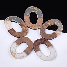 Resin & Walnut Wood Pendants, with Gold Foil, Oval