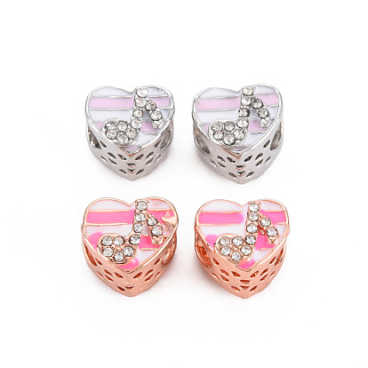 Rack Plating Alloy European Beads, with Crystal Rhinestone & Enamel, Large Hole Beads, Cadmium Free & Nickel Free & Lead Free, Heart