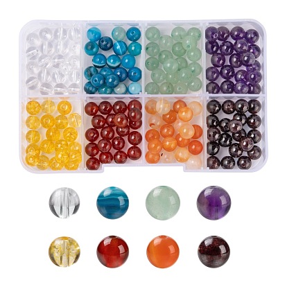 160Pcs 8 Style DIY Jewelry Making Kits, Including Gemstone Beads, Brass Spacer Beads and Elastic Thread