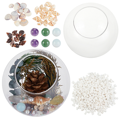 Ocean Them Microlandscape Glass Cylinder Making Kit, Including Glass Vase, Silica Sands, Shell & Natural Amethyst & Aventurine & Opalite Beads