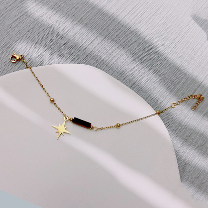 Браслеты-колонны из натурального тигрового глаза, с подвеской-звездой из нержавеющей стали