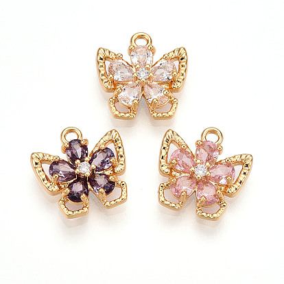 Латунные микро проложить кубического циркония прелести, бабочки и цветы, долговечный, без никеля , реальный 18 k позолоченный