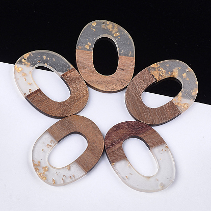 Resin & Walnut Wood Pendants, with Gold Foil, Oval