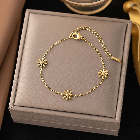 304 из нержавеющей стали цветок ссылка браслеты, ювелирные изделия из кабельной цепи для женщин