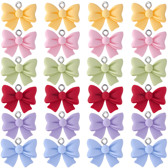 36 шт 6 цвета подвески из непрозрачной смолы, бантом, с петлей