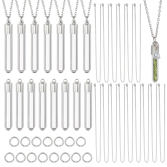 Наборы для изготовления ожерелий своими руками, включая 15 пакеты, прозрачные стеклянные бутылки, подвески, 15шт. 304 цепочки из нержавеющей стали и 15шт. открытые соединительные кольца, колонка