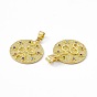 Brass Micro Pave Cubic Zirconia Pendants, with Glass Rhinestone, Real 18K Gold Plated, Flat Round with Snake Charm