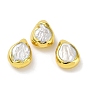 Rack Plating Brass Beads with Baroque Natural Keshi Pearl, Long-Lasting Plated, Teardrop