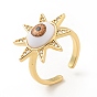 Cubic Zirconia Sun with Evil Eye Open Cuff Ring with Acrylic, Real 18K Gold Plated Brass Jewelry for Women, Cadmium Free & Lead Free