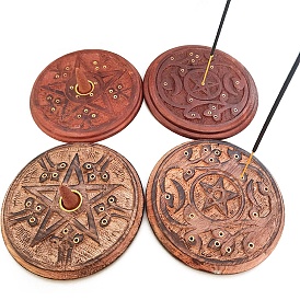 Wood Incense Burners, Flat Round with Star Incense Holders, Home Office Teahouse Zen Buddhist Supplies
