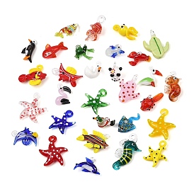 Handmade Lampwork Pendants, Animal Theme, Mixed Shapes Charms