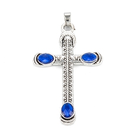 Tibetan Style Alloy Rhinestone Pendants, Antique Silver, Cross