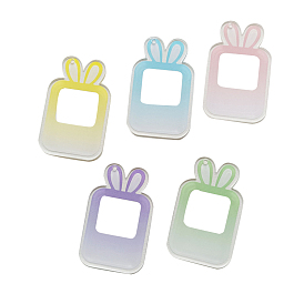 Акриловые заготовки для ключей градиентного цвета, с шариковыми цепями случайного цвета, прямоугольник с кроликом